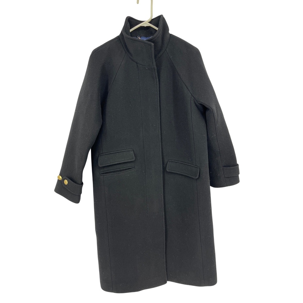 J.Crew‎ Black Stadium Cloth Wool Cocoon Coat Italian Fabric Gold Buttons Size 2 - Picture 2 of 10